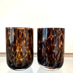Tortoise Shell Double Old Fashioned Glass Set of 2 Chic Barware 15oz NEW